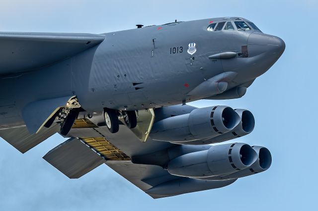 Boeing B-52 Stratofortress (61-0013) - Wheels up on the mighty BUFF from the 2d BW, 20th BS, Barksdale Air Force Base, Louisiana, as it departed Seymour Johnson AFB, North Carolina Monday afternoon, 5 May 2025 after the Wings Over Wayne Air Show this past weekend.