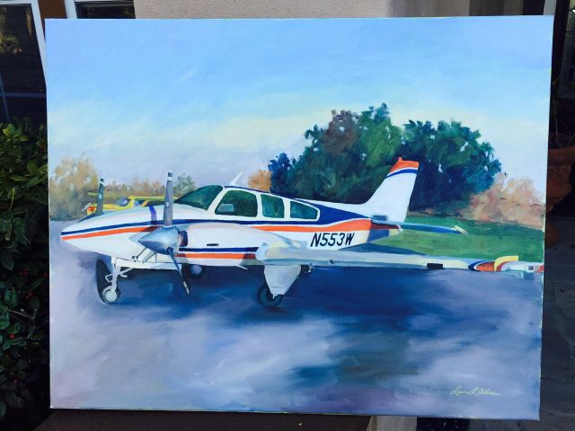 Beechcraft 55 Baron (N553W) - Oil on canvas by artist Laura Lawson Allee