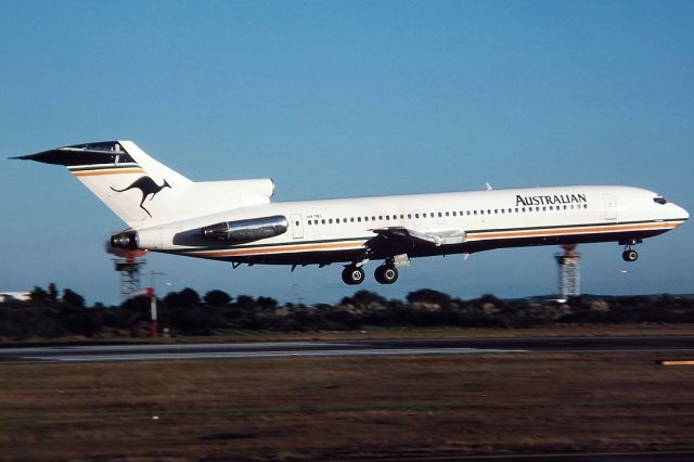 Boeing 727-100 (VH-TBJ) - AUSTRALIAN AIRLINES - BOEING 727-276/ADV - REG : VH-TBJ (CN 20555/1056) - KINGSFORD SMITH SYDNEY NSW. AUSTRALIA - YSSY 28/6/1988 35MM SLIDE CONVERSION USING A LIGHTBOX AND A NIKON L810 DIGITAL CAMERA IN THE MACRO MODE.