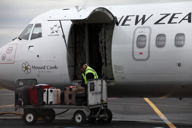 ATR ATR-72 (ZK-MVD) - Mount Cook Airlines Flight NZM6 Invercargill - Christchurch New Zealand gets loaded at Invercargill 3 September 2014