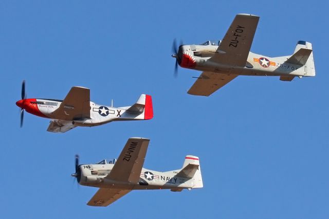 North American P-51 Mustang — - P51 "Mustang Sally" in formation with two T28 Trojan's