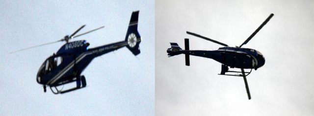 N408DC — - San Jose Police Department (California) S / N  1151 - Photo on left, prior to them apparently observing me with camera, photo on right passing directly over my residence on boarder of KSJC and City of Santa Clara approx 1/2 nm to KSJC   (Per FAA - Eurocopter - EC120B) FlightAware system will not accept