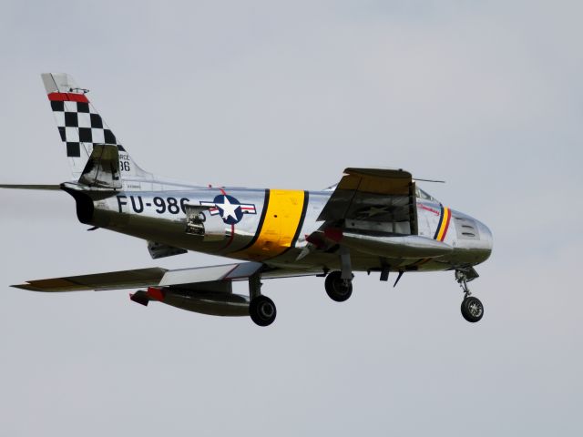 North American F-86 Sabre (N188RL) - Demonstration flight, low, slow and dirty (flaps, slats and brakes) at Selfridge ANGB.