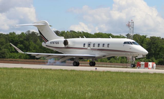 Canadair Challenger 350 (N767QS) - A Bombardier BD-100-1A10 Challenger 350 touching down on Runway 18 at Pryor Field Regional Airport, Decatur, AL - April 27, 2017.