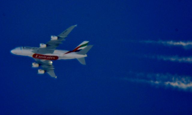 Airbus A380-800 (A6-EOG) - Emirates 222 Dallas/Fort Worth Intl to Dubai Intl over Cleveland 35,600 ft. 10-26-15,