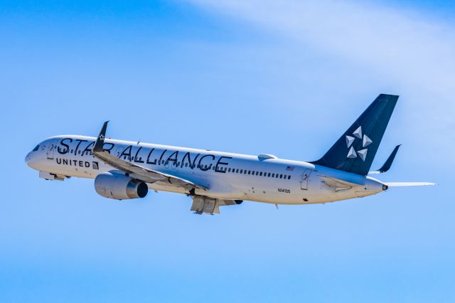 Boeing 757-200 (N14120) - A United Airlines 757-200 in Star Alliance special livery taking off from PHX on 2/24/23. Taken with a Canon R7 and Canon EF 100-400 ii lens.