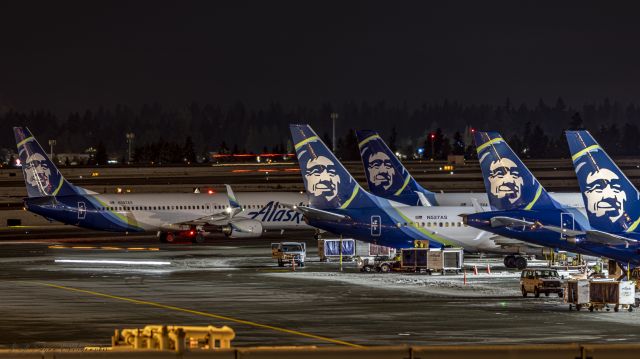 Boeing 737-900 (N307AS) - Lots of Alaska tails at SeaTac 12/28/2021looking for gate space after too many delays the past few days.