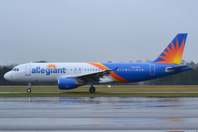 Airbus A320 (N233NV) - Allegiant (AAY1253) headed to sunny Florida (KFLL) on a rainy day at KJQF - 3/1/18