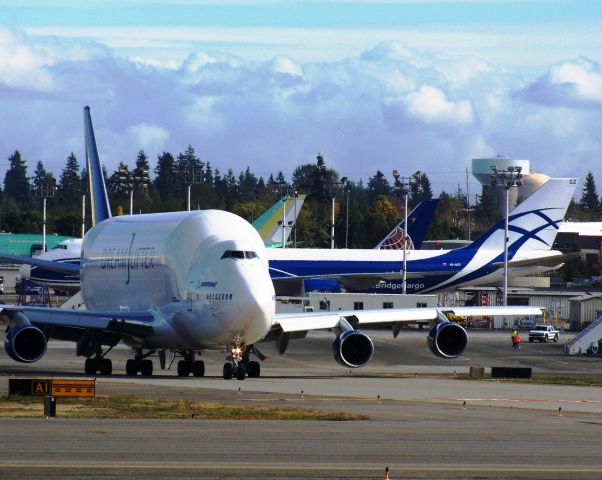 Cessna Skyhawk (N747BC) - Boeing Dreamlifter N747BC Taxiing for departure from Boeing Everett Facility/Paine Field, Snohomish county Airport Oct 17, 2012