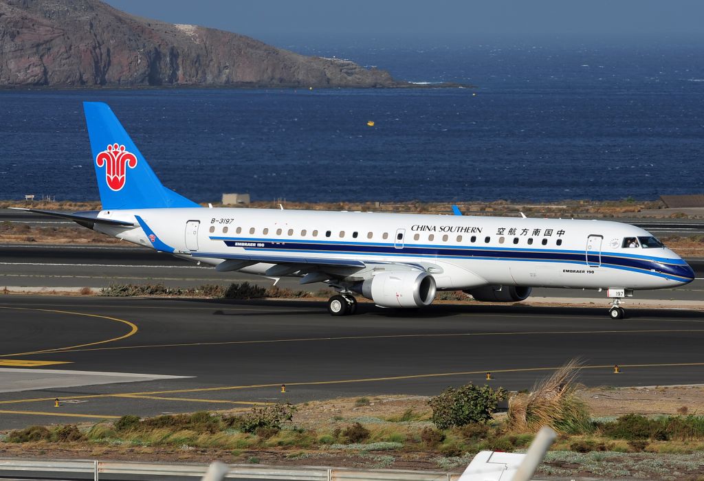 Embraer ERJ-190 (B-3197) - First Embraer 190 for China Southern Airlines on delivery flight in Gran Canaria.