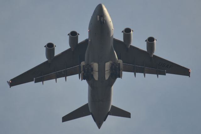 Boeing Globemaster III — - C-17 on final to Joint Base Charleston during The Citadel - UT Chattanooga game at Johnson Hagood Stadium. El Cid wins 22 - 14.  6 wins, 0 losses.