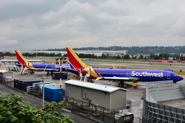 — — - New Southwest B737-800 at KRNT waiting their engines