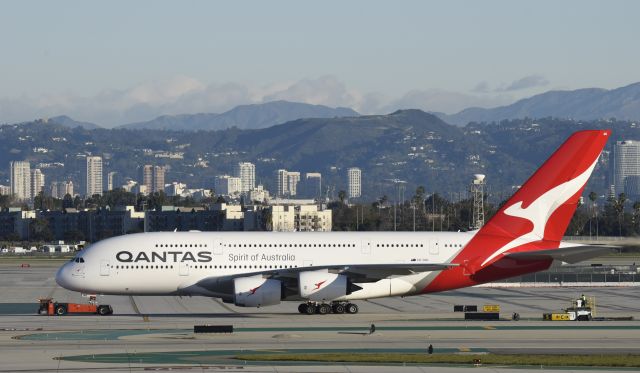 Airbus A380-800 (VH-OQG) - Getting towed to parking at LAX