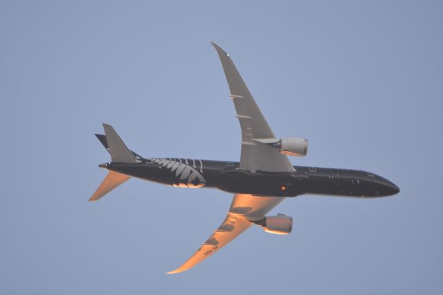 Boeing 787-9 Dreamliner (ZK-NZE) - Flight NZ104 from Sydney at 6000 feet over One Tree Hill on 21 June 2015. About 3 minutes prior to turn for final approach on normal flight path to RW23L at Auckland Airport.