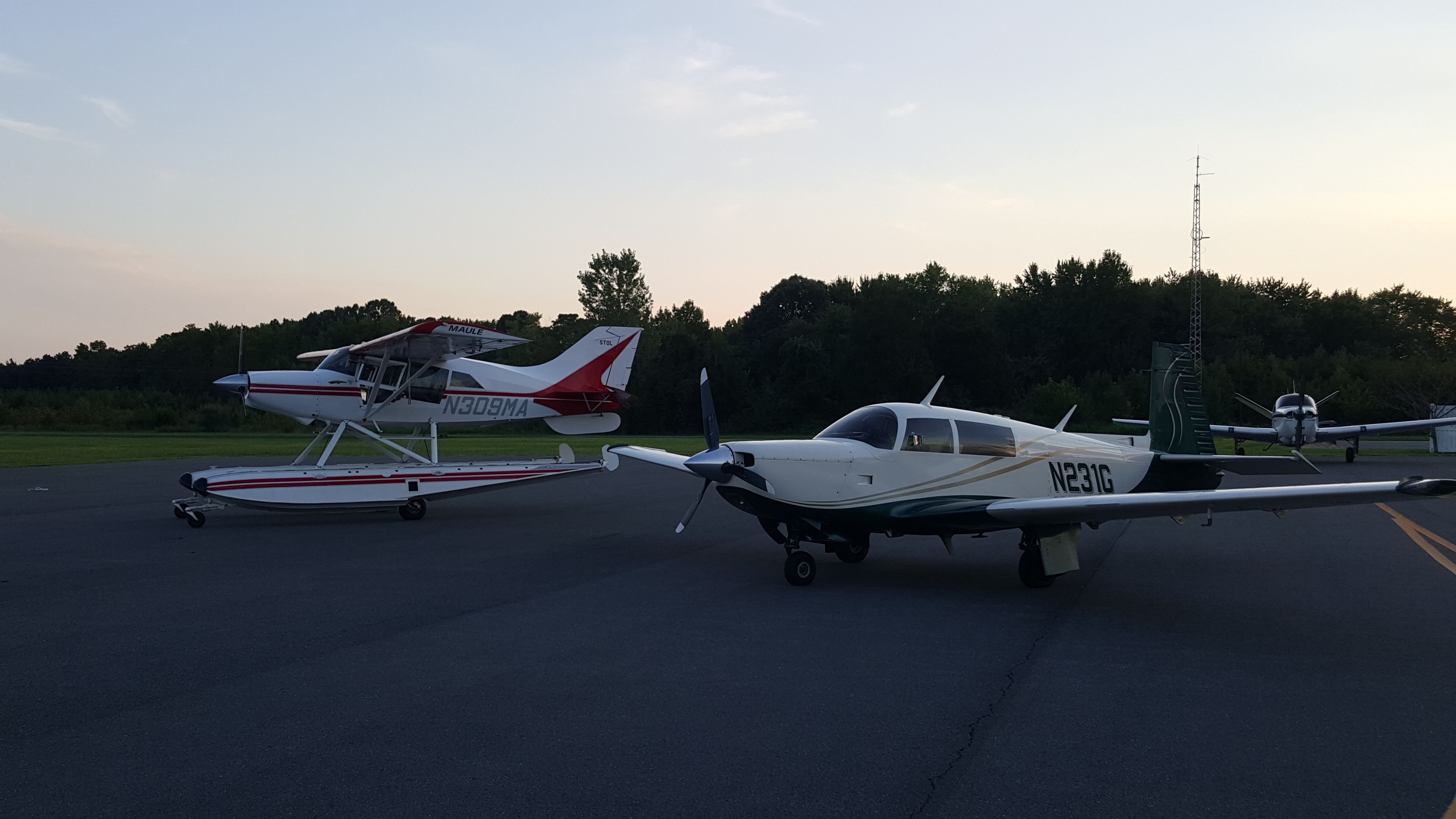 Mooney M-20 Turbo (N231G) - Amphib Maule & a Mooney on the tarmac @ Cambridge Airport in Maryland near sunset