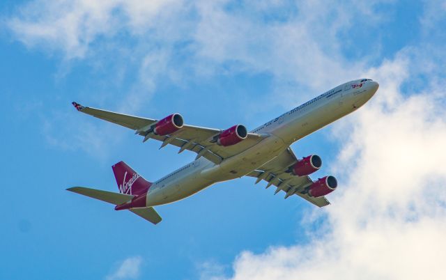 Airbus A340-600 (G-VRED) - G-VRED, "Scarlet Lady" inbound to BOS