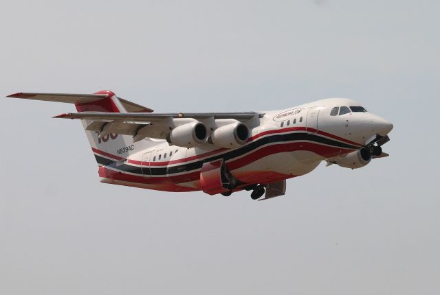 Avro Avroliner (RJ-85) (N839AC) - KRDD- AeroFlite Tanker 160 departing Redding 9/11/2014 for a Phos-chek drop on a fire east of Redding.br /br /Serial number 2270 LN:270br /Type Bae Avro RJ85br /First flight date 02/11/1995br /Test registration G-CLHX