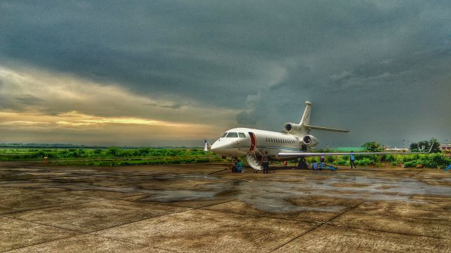 Dassault Falcon 7X (M-SCOT) - General Aviation Area. In front of Arirang aviation Hangar. 