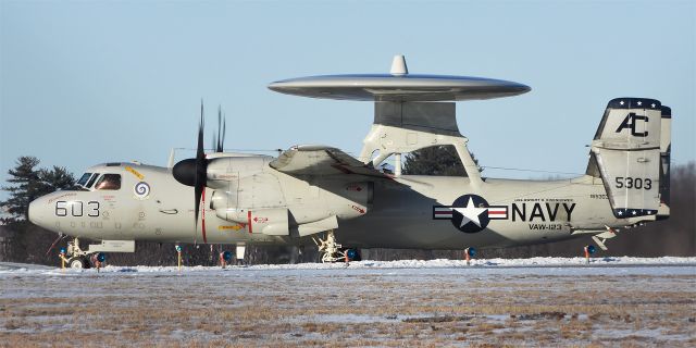 Grumman E-2 Hawkeye (16-5303) - E-2 Hawkeye taking Runway 34 to depart back to NAS Norfolk after visiting family