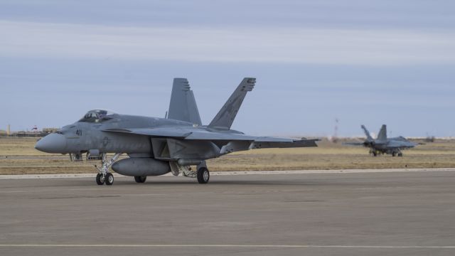 McDonnell Douglas FA-18 Hornet (16-8360) - F/A-18 aircraft departing Tacair in Amarillo Texas.  Part of a group of four F/A-18s from VFA-25 stopping in Amarillo on 27 Jan 2014.