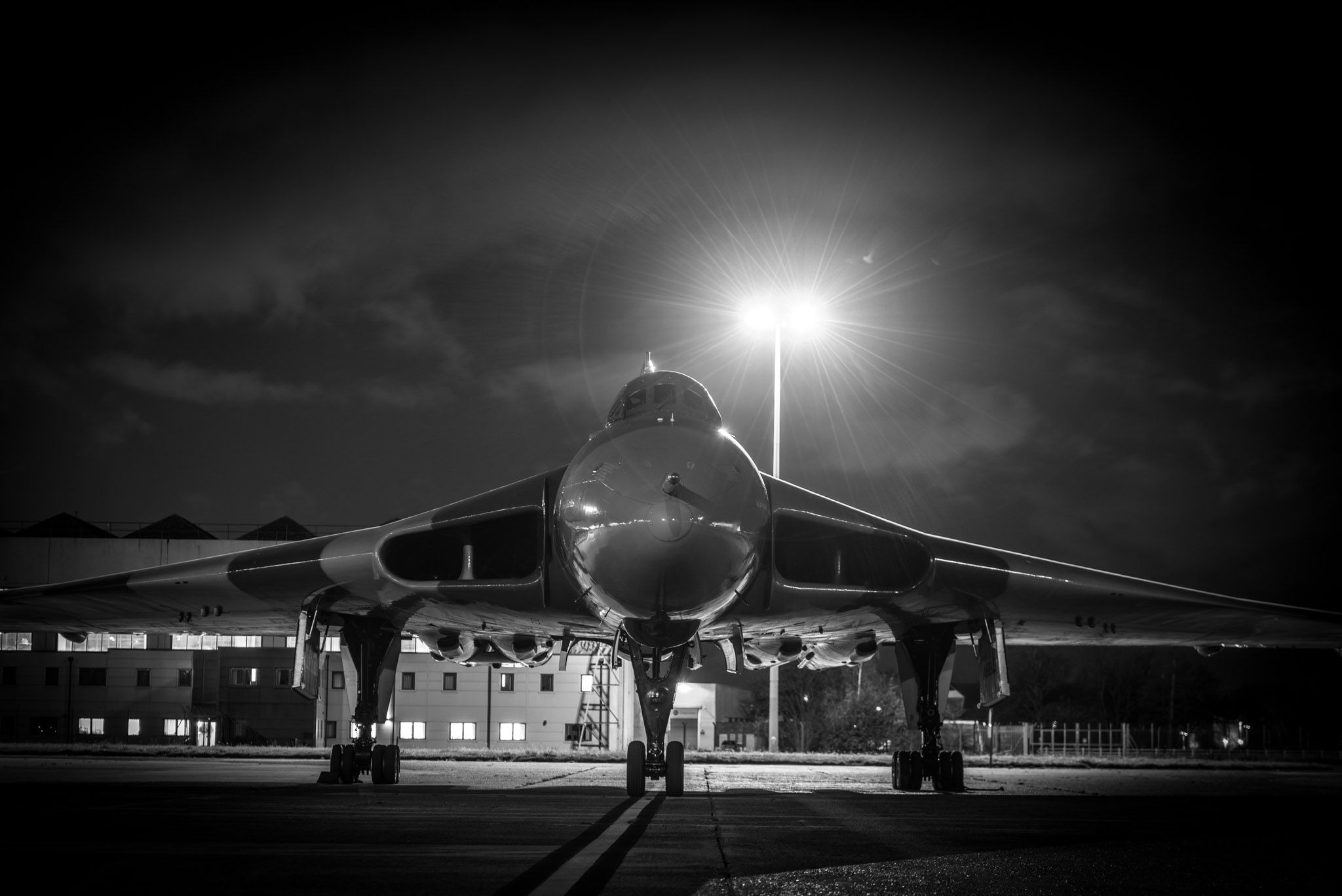 XH558 — - The beautiful XH558 at night. Robin Hood Airport, Doncaster