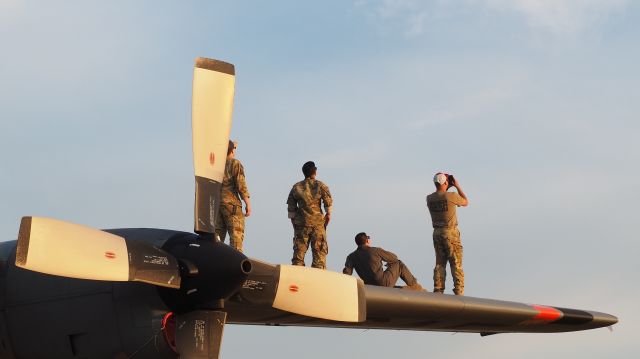 Lockheed C-130 Hercules (94-7318) - Airmen looking skyward at an A10 flight demonstration. Best seat in the house. Camp V Airshow, July 1, 2022. Tyler, Texas. This C-130 is part of the 731st Airlift Squadron based in Colorado Springs, Colorado.