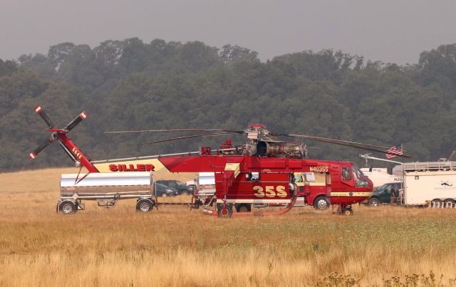 Sikorsky CH-54 Tarhe (N4035S) - Shasta Lake,CA LZ - Siller Helicopters S-64E getting ready to wind up and depart for the new Gorge Fire started 8/19/2018 about 9:00AM.west of Red Bluff, CA off Hwy 36. I shot video and added that to my YT page under Siller N4035S. This one cool Helicopter to watch take off. The sound is very cool. click full.