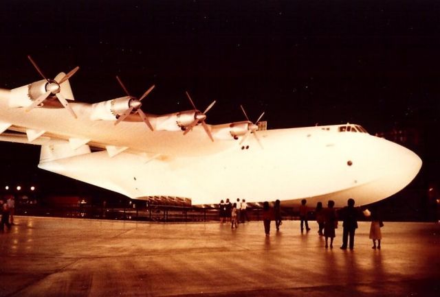 AMU37602 — - Hughes H-4 Hercules flying boat Spruce Goose, the largest airplane ever to fly. Made its only flight on November 2, 1947 with Howard Hughes at the controls. Photo shot in the early 1980s at Long Beach, California.