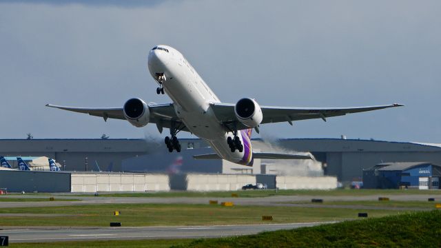 BOEING 777-300 (HS-TTB) - THA8928 on rotation from Rwy 34L to begin its delivery flight to BKK / VTBS on 4.5.22. (B777-3D7(ER) / ln 1687 / cn 66588).