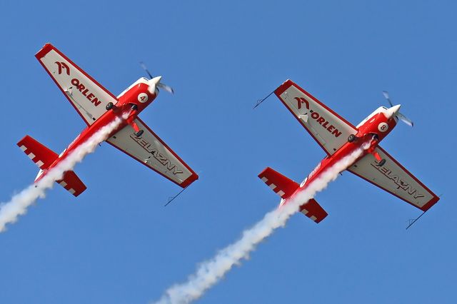 EXTRA EA-300 (SP-AUP) - Zelazny Aerobatic Team at Gdynia Aerobaltic 2021. Extra EA-300LC SP-AUP (no 8) together with Extra EA-330LX SP-UPA (no 4). Photo taken on August 22, 2021.