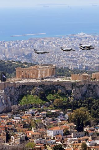 McDonnell Douglas F-4 Phantom 2 — - HAF F4 Phantoms flying by Athens Parthenon/Acropolis during Greek Independence War celebrations.