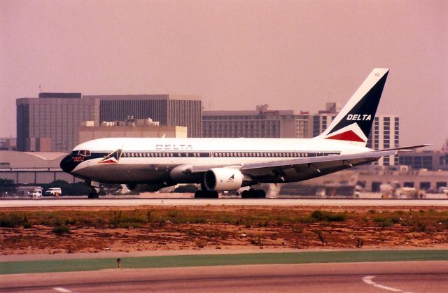 BOEING 767-200 (N102DA) - KLAX- N102DA Classic Imperial Terminal photo from September 1989 - at LAX with the Spirit of Delta arriving from ATL- this jet was bought by the employees of Delta Airlines in support of their company and to show they had the right attitude. My....how things have changed.