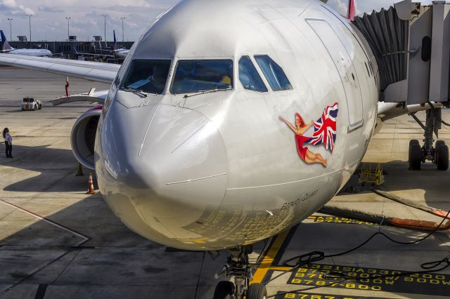 Airbus A330-300 (G-VSXY) - 13th July, 2022: Very sexy "Beauty Queen" parked at the gate at Dulles International Airport shortly after arrival from London Heathrow as flight VS 55. 