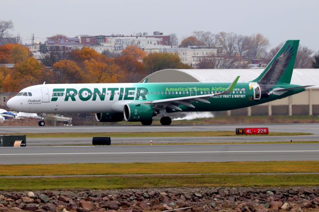 Airbus A321 (N603FR) - Frontier Airlines' first Airbus A321neo fitted with Pratt & Whitney GTF engines. With Pratt & Whitney's hallmark bald eagle on the tail, the plane is named ‘Frederick the Bald Eagle’ in honor of Pratt & Whitney's engine designer and founder Frederick B. Rentschler