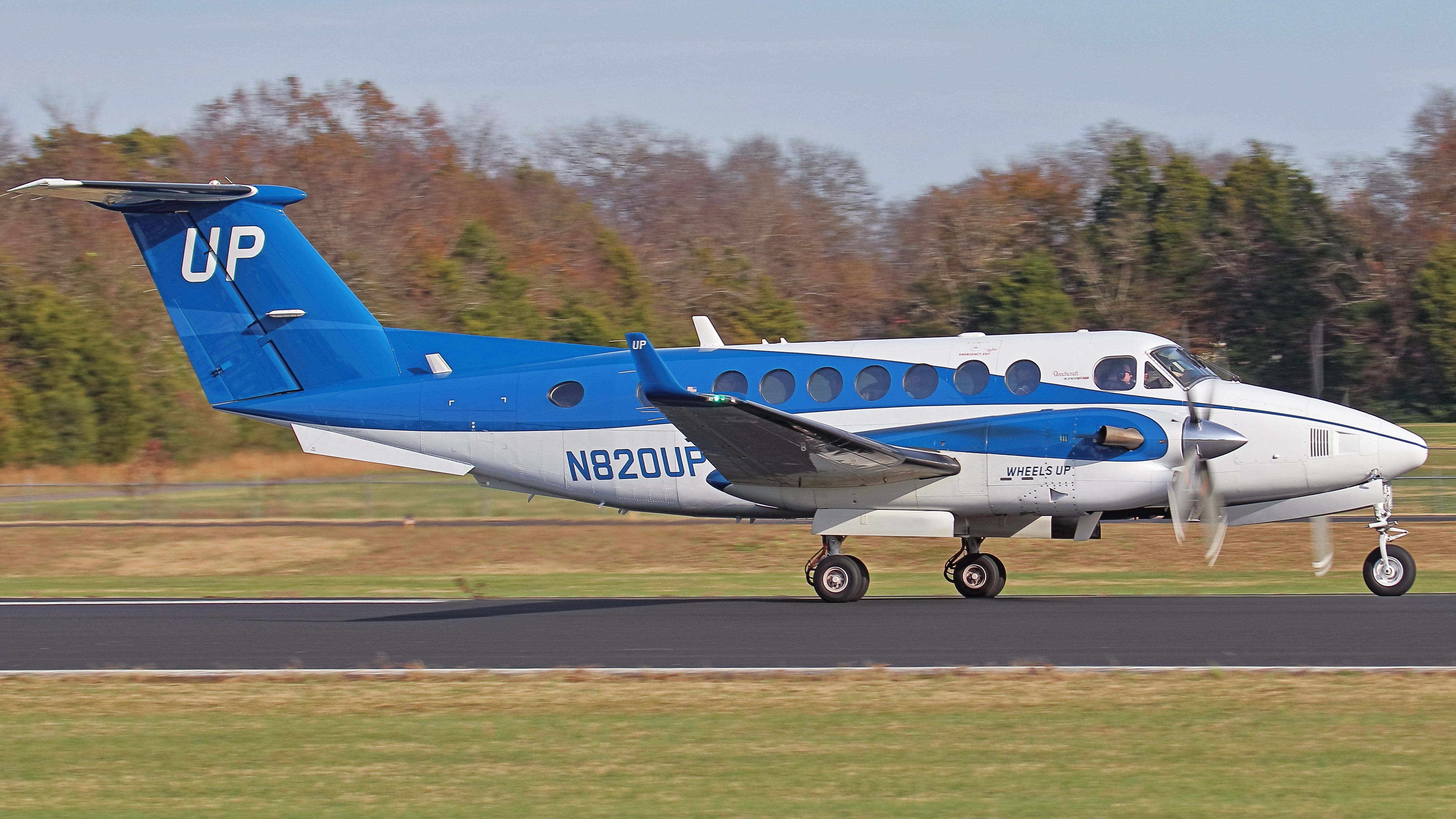 Beechcraft Super King Air 350 (N820UP) - November 16, 2018, Lebanon, TN -- This King Air 350 departs runway 19.  The photo was taken at the Tennessee National Guard facility.