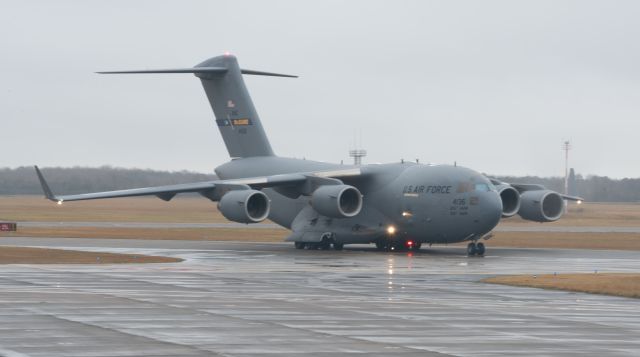 Boeing Globemaster III (N4136) - A McGuire AFB C-17A taxis to parking at KEFD on 2/25/2021 to deliver personnel and the Presidential motorcade vehicles for Biden's visit to Houston.