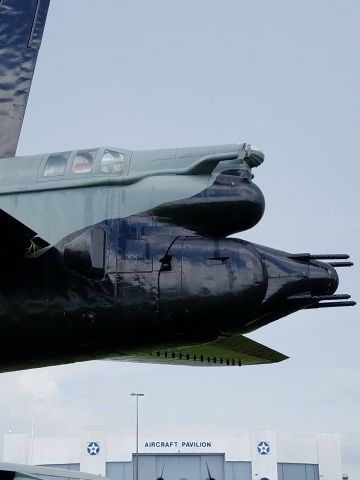 B52D — - B-52D gunners weapons. Quad 50 caliber machine guns. The turret is hydraulically controlled by the gunner and allows the weapons to swivel up and down as well as side to side to acquire targets.
