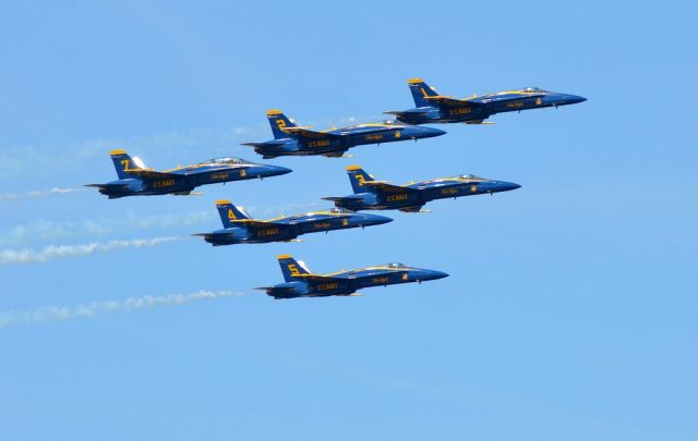 McDonnell Douglas FA-18 Hornet — - Blue Angles over Baltimore (honest) performing at the 200th anniversary of the War of 1812.