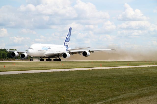 Airbus A380-800 (F-WWDD) - The A380 creates a dustorm behind it as it takes off