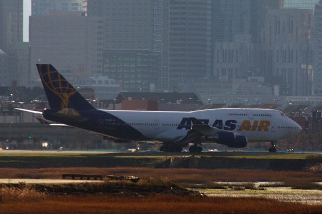 Boeing 747-400 (N322SG) - Atlas Air B747-400 arriving to Boston Logan from Baltimore BWI with the Ravens football team on 11/14/20 to play the Patriots the following day.