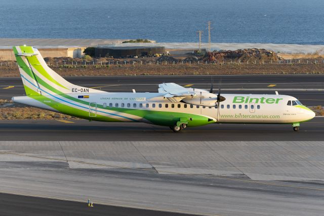 Aerospatiale ATR-72-600 (EC-OAN) - Tenerife Sur - Reina Sofia (TFS / GCTS) - Spainbr /br /Photo taken: September 19, 2023br /br /Operator: Binter Canariasbr /Type: ATR 72-600br /Registration: EC-OANbr /Serial: 1670