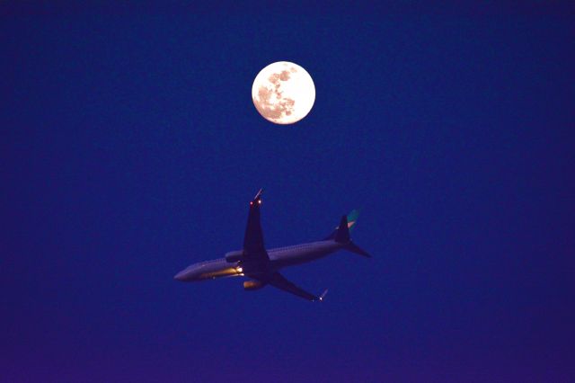 Airbus A320 — - An Airbus A320 heads to McCarran beneath a full moon