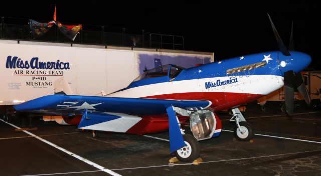 North American P-51 Mustang (N991R) - It's 4:45 AM and "Miss America" (N991R  //  originally USAAF 44-74536), a P-51D Mustang (Race 11 - Unlimited Class, piloted by Brent Hisey), is snapped in this night photo at the National Championship Air Races (aka: Reno Air Races) at Reno Stead Airport (KRTS).