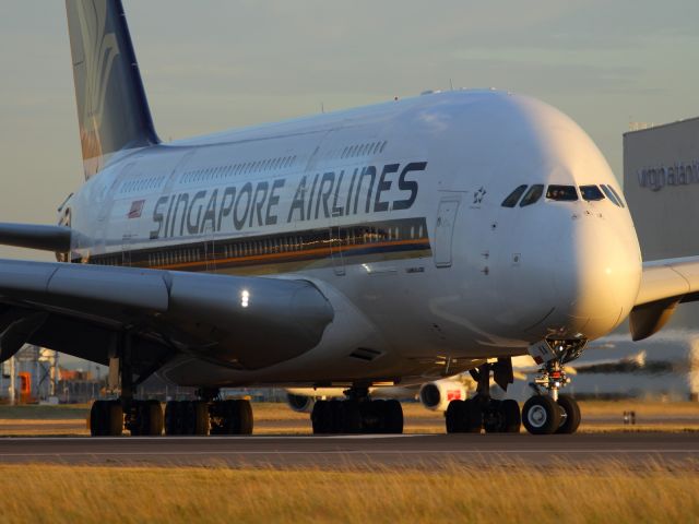 Airbus A380-800 — - Sunset departure.