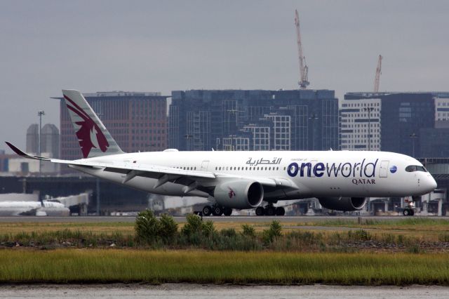 Airbus A350-900 (A7-ALZ) - Qatar A350-900 in One World livery arriving to Boston Logan on 8/15/20. 