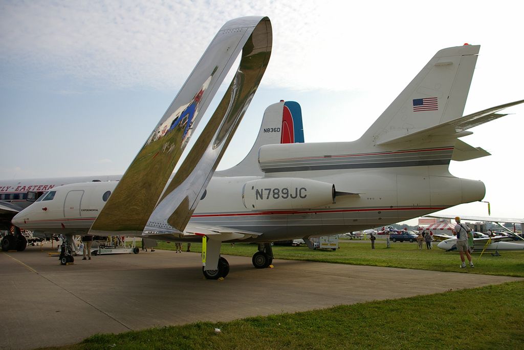 Dassault Falcon 50 (N789JC) - Seen on display at the 2010 EAA AirVenture was this Falcon outfitted with spiroid winglets.