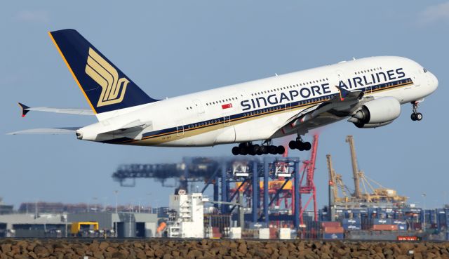 Airbus A380-800 (9V-SKP) - Departing runway 16R at YSSY.