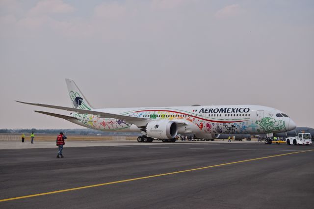 Boeing 787-9 Dreamliner (XA-ADL) - Boeing B787-9 Dreamliner MSN 43859 of AeroMexico with "Quetzalcoatl Livery" on display during the open day in trade show "FAMEX 2019" at Santa Lucia AB (04/2019).