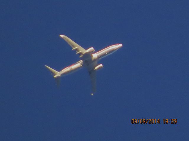 Boeing 737-800 (N908AN) - American Airlines flight 2347 from ORD to DFW over Baxter Springs Kansas (78KS) at 38,000 feet.