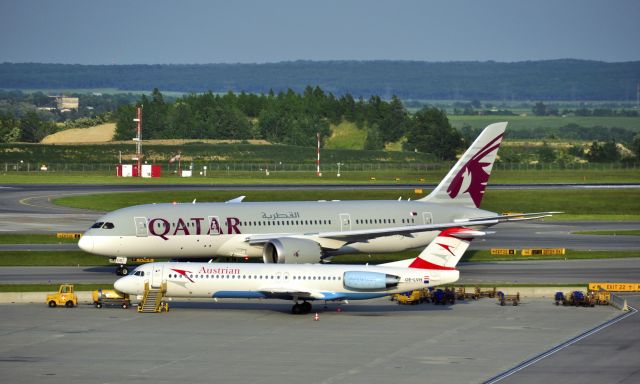 Fokker 100 (OE-LVH) - Qatar Airways Boeing 787-8 Dreamliner Vs Austrian Airlines Fokker F100 OE-LVH in Vienna